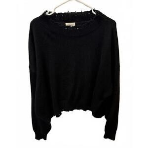 Bare Knuckles Distressed Hem Wool Cashmere Sweater Large Black Japanese Wool